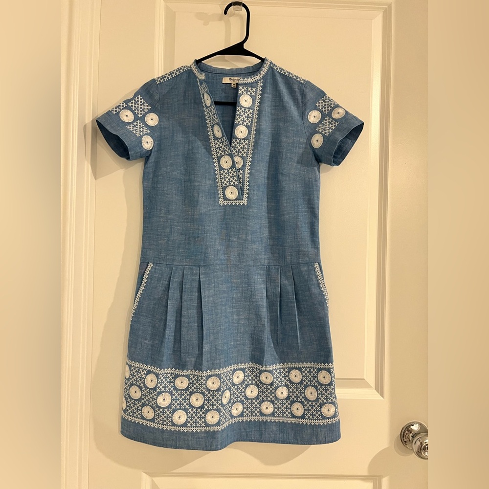 Madewell Light Blue Dress with White Embroidery
